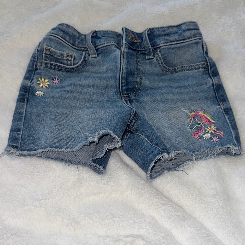 jumping beans Blue Denim Shorts with Unicorn & Floral Embroidery